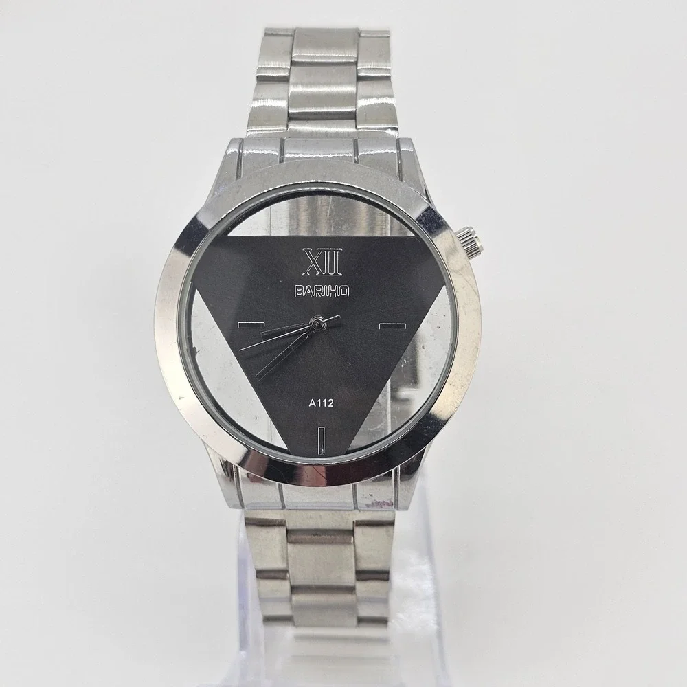 Men's Analog Watch 40MM Black Triangle Dial Gray Bracelet Band 7.50